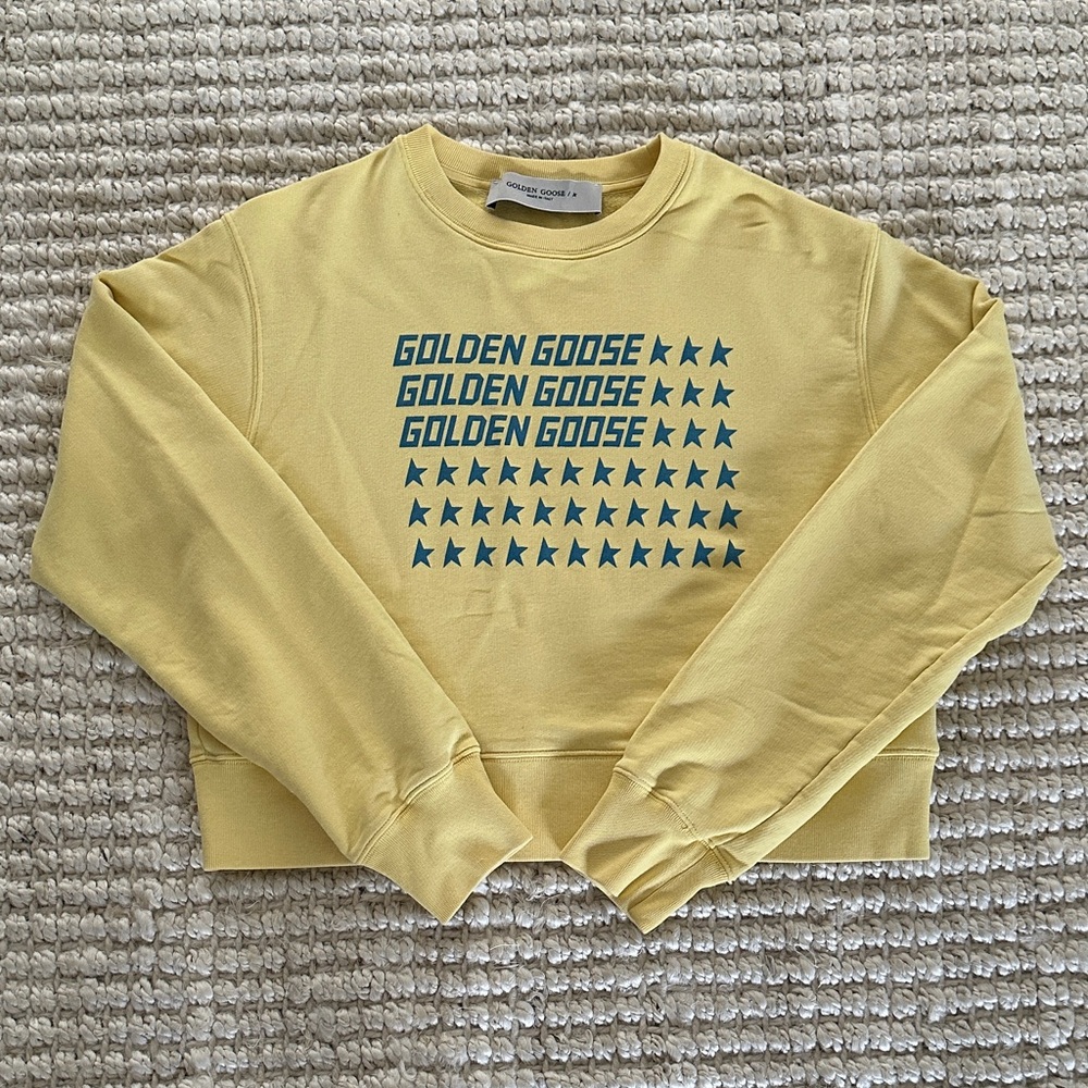 Golden Goose Yellow Crew Neck Sweater with Blue Accents